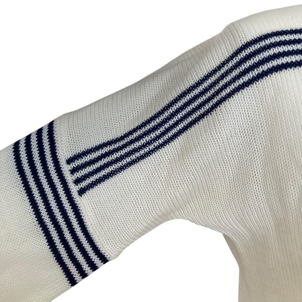 Vintage White Navy Stripe Knit Hoodie Sweater Embroidered Patch Womens Small - Picture 8 of 16